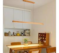 Dimmable LED Linear Pendant Light for Dining Table Height Adjustable with Remote Control Modern Wood Design Chandelier for Kitchen Office and Living Room (80cm)