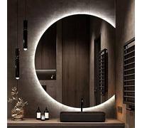 Dimmerabile 3Color LED Bagno Specchio Da Parete Antifog Mezza Luna Specchio Trucco con Touch ControlModern Design Intelligente Retroilluminato Decor Specchio Ø70/80/90/100cm