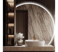 Dimmerabile Illuminazione Specchio Da Parete per Il Trucco Semicircolare Di Grandi, Specchio Luminoso Cerchio Irregolare, Specchi Decorativi LED Impermeabili Corridoio Ingresso(Right half,70*70 cm)