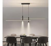 Dimming LED Linear Chandelier Slender Tube Pendant Lighting with Spot Light Gold Long Strip Hanging Lamp Black Ceiling for Dining Room Kitchen Island Living