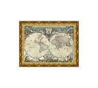 DìMò ART Quadro su tela con Cornice Oro Classica Jan Blaeu Nova et accuratissima totius terrarum orbis tabula, 1664 misura 50x40 cm