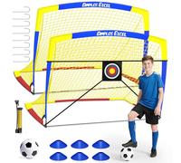 Dimples Excel Porta da Calcio Pieghevole - 2 Porta Blu Giallo 152x110cm | Con Pallone, Bersaglio, Pompa e Coni | Perfetta per Bambini, Allenamento e Regalo