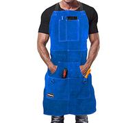 DIMWELD Grembiule Saldatore Professionale in Pelle con 6 Tasche per Utensili. Grembiule Uomo da Lavoro di Cuoio Molto Resistente per Fabbro o Falegname - Blu