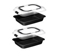 DimyFew 2 Pezzi Teglia Da Forno Multiuso Piatto Rettangolare Stampo per Torte Salate Pirofila per Sformati in Lega di Alluminio con Coperchio Adatto per Picni, nero