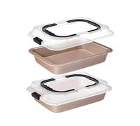 DimyFew 2 Pezzi Teglia Da Forno Multiuso Piatto Rettangolare Stampo per Torte Salate Pirofila per Sformati in Lega di Alluminio con Coperchio Adatto per Picni, oro