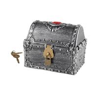 DimyFew Cassaforte Pirata Bambini Grande Salvadanaio Cassapanca Tesoro con Lucchetto Giocattolo Decorazione Vintage Adatta per Collezione Stanza, Argento Antico