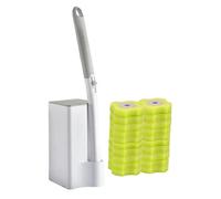 DimyFew Set di Scopini per WC Da 22 Pezzi con Supporto, Manico Lungo, Testine per Scopino a Parete, Spazzole di Ricambio, Prodotti per La Pulizia Del Bagno, Ricariche gialle