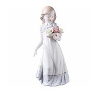 DimyFew Statuetta Ragazza Violinista Stile Europeo Statuetta Donna Ceramica Dettagli Raffinati Ragazza Vestito Lungo per Soggiorno, Audrey Girl Bouquet