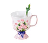 DimyFew Tazza in Ceramica da 250 Ml per La Colazione, Latte E Fiocchi D'avena con Cucchiaio, Rosa