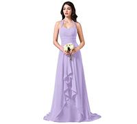 dinavian Abito da sera formale da donna, in chiffon, con allacciatura al collo, abito da ballo o damigella d'onore, Lilla, 56