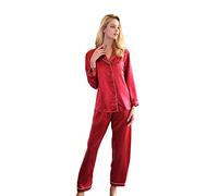 dinavian Camicia da notte da donna in 100% pura seta di gelso naturale set pigiama in seta da donna con confezione regalo, Rosso, XXL