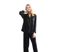 dinavian Camicia da notte da donna in 100% pura seta di gelso naturale set pigiama in seta da donna con confezione regalo, Nero , M