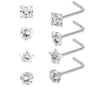 Dinchaakuarry Studio del naso di strass - 4x set di gioielli piercing a vite scintillanti, collezione di anelli di naso alla moda | Elegante perno al in, gioielli piercing per il viso delicati, set d