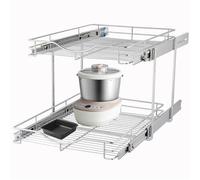 DINDON Organizzatore estraibile a 2 ripiani (35,6 cm di larghezza x 45,7 cm di profondità), cestino scorrevole a doppio livello, ripiano portaoggetti per cucina, dispensa, bagno, cromato