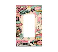 Diner - Copertura per interruttore della luce a bilanciere singolo, stile retrò vintage, ciambelle al latte, estate, pesca, plastica, dimensioni standard, piatti decorativi da parete per casa