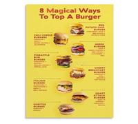 Diner Decor Canvas Print 8 Magical Burger Topping Ideas Poster for Kitchen Wall Man Cave(Unframed,08x12inch(20x30cm))