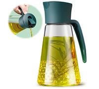 DINGC 630ml Bottiglia Olio da Cucina in Vetro Duro Senza Piombo con Ampia Apertura per un Facile Riempimento e Pulizia, con Manico e Coperchio a Chiusura Automatica (22.18oz, Verde), VARANG01