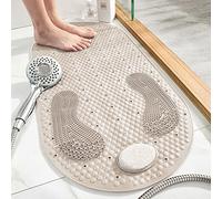 DINGC Tappetino Antiscivolo Doccia con Pietra Pomice Rimovibile, Tappetino Antiscivolo Doccia con Ventose e Fori di Drenaggio, Tappetino Antiscivolo Vasca per Pavimento Levigante 80x40 cm (Marrone)