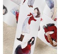 DingDing Vol12-42 Un po 'di rosso, carta Washi pre-tagliata di adesivi in PET, 2,36 INx10,94 YD, design originale vintage di caratteri per album di ritagli, diario, diario spazzatura, diari proiettili