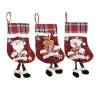 DINGFDENG - Set di 3 calze natalizie personalizzate per bambini, calze natalizie sul caminetto con Babbo Natale, pupazzo di neve, motivo renna, 23 x 16 cm, da riempire come decorazione natalizia