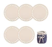 DINGFENG 5 Pièces Fond de Panier en Bois Naturel Rond Au Crochet Base Pour Panier, Sac Bois Tissage Pour Bricolage Panier à Main Accessoires Ensemble Base Crochet