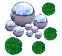DINGFENG Lot de 8 boules d'observation en Acier Inoxydable Poli Miroir 20 à 100 mm Boule Réfléchissante Flottante Pour Mini Flottante Décoration de Jardin avec 3 Feuilles de Lotus Flottantes