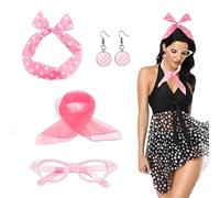 dinghaole Accessori di costume degli anni 50, accessori degli anni 50 per le donne rosa, sciarpa occhiali Polka Dot orecchini fascia da testa per gli anni 50 forniture di festa a tema costume, per rag
