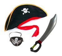 dinghaole Set costume da pirata, cappello da pirata, benda sull'occhio e spada gonfiabile da 73 cm, per adulti, Halloween, feste in maschera, feste a tema, giochi di ruolo, accessori cosmetici