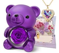 DINGHENG Collana da donna con orso di rose e cuore, in scatola con orso di rose perpetue, per la festa della mamma, San Valentino, matrimonio, regalo per la mamma e la fidanzata (viola)