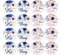 Dingion 100 pz Gender Reveal Button Pins Boy Girl Pinback o Party Supplies Rosa e Blu Floreale Rotondo Decorativo Baby Shower Decorazioni
