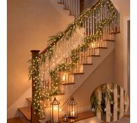 Dingion Ghirlanda natalizia con luci Set di decorazioni per scale di Natale da 4 m con stelle glitterate a batteria Ghirlanda illuminata a LED per decorazione domestica natalizia per scale interne