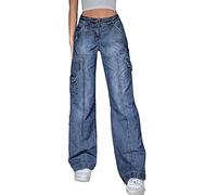 DINGJIUYAN Jeans vintage Star da donna con tasche larghe e gamba dritta, pantaloni casual Y2k Streetwear, XL