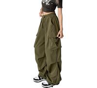 DINGJIUYAN Pantaloni cargo da donna, alla moda, stile punk, con tasche, pantaloni da jogging con catena, elastici Harajuku, pantaloni a vita alta, 06-geen, M