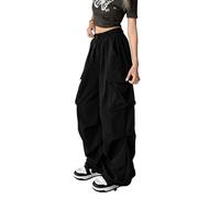 DINGJIUYAN Pantaloni cargo da donna, alla moda, stile punk, con tasche, pantaloni da jogging con catena, elastici Harajuku, pantaloni a vita alta, 06-nero, M