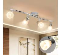 DINGLILIGHTING Plafoniera/Applique da Parete in Metallo Cromato, Spot Bar Design Retro, 4 Faretti Orientabili & Girevole, Apparecchio da Soffitto Vintage, Prese E14 Per Camera, Soggiorno (Lampadine