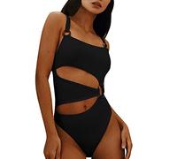 Dinglong Costume da bagno transabbronzante da donna, costume da bagno, bikini sexy, tinta unita, da donna, costume da bagno transabbronzante, Le Noir, M