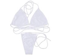 Dinglong Costume Senza segni Abbronzatura Bikini Sexy da Spiaggia Estivo con Cinturino in Tinta Unita con Cinturino in Tinta Unita da Donna Costume Senza segni Abbronzatura (White, S)