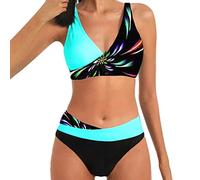 Dinglong Costume Senza segni Abbronzatura Costume da Bagno Tankini a Due Pezzi con Mutandine a Triangolo Tankini a Vita Alta con Stampa a Colori da Donna Costume Senza segni Abbronzatura