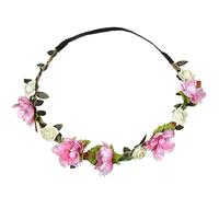 Dinglong Donna Fiore Fascia Sposa Matrimonio Capelli Strisce Accessori Ragazze Boemia Garland Estate Spiaggia Testa Strisce Acconciatura Elastica Corona Festival Fascia (Rosa)