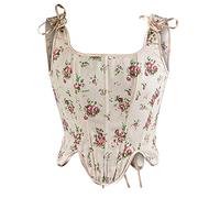 Dinglong Donne Sexy Bustier Corsetto Top Cerniera Lace Up Stampa Floreale Push Up Crop Magliette E Camicette Vintage Canotta Partito Clubwear Corsetto Reggiseno Contenitivo Donna (Red, S)