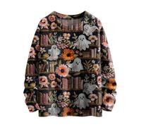 Dinglong Felpa Inter Donna Felpa a Maniche Lunghe con Collo Rotondo in Maglia Spessa a Righe alla con Stampa di Halloween Felpa Inter Donna