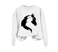 Dinglong Maglie Donna Particolari Felpa con Cappuccio Stampata con Cavallo e Figura a Maniche Lunghe Girocollo da Donna Senza Cappello Maglie Donna Particolari