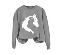 Dinglong Maglie Donna Particolari Felpa con Cappuccio Stampata con Cavallo e Figura a Maniche Lunghe Girocollo da Donna Senza Cappello Maglie Donna Particolari