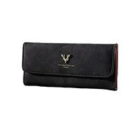 Dinglong Monnaie de Paris Moda Donna ID Portafoglio Lungo Tinta unita Borsa Fauve decorazione moraillon Borsa multislot per carte Pochette monete di Parigi Portaassegni Donna, Le Noir, taglia unica,