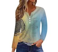 Dinglong Ragno Abbigliamento Donna Top a Maniche Lunghe da Donna Casual con Scollo a V e Bottoni alla con Stampa Floreale T-Shirt Camicette a Tunica Larghe Ragno Abbigliamento Donna