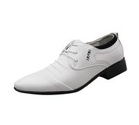 Dinglong Scarpe Bianche Eleganti Uomo Estate e Autunno Scarpe in Pelle da Uomo Tacco Basso a Punta in Pizzo Tinta Unita Stile Business Scarpe Bianche Eleganti Uomo