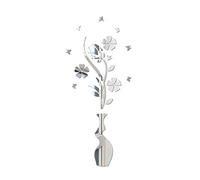 Dinglong Specchio Fiore Vaso 3D Cristallo Acrilico Tre Dimensioni Wall Adesivi Ingresso Specchio Decorazione Mobili (argento)