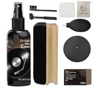 DINGSEN Kit di pulizia per dischi in vinile, detergente completo 8 in 1, 100 ml, spazzola per dischi in velluto, spazzola con manico dritto, spazzola a testa rotonda, vassoio in silicone, panno