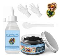 DINGSEN Kit mosaico con colla a mosaico e stucco, applicatore, guanti, perfetto per decorazione domestica, fai da te, regali fatti a mano (stucco nero)
