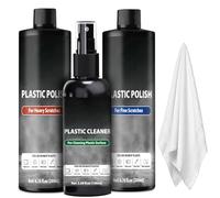 DINGSEN Kit professionale per lucidare la plastica, 500 ml, per rimuovere graffi fini/pesanti + detergente + asciugamani - Ripristina la plastica nebbia/graffiata alla chiarezza